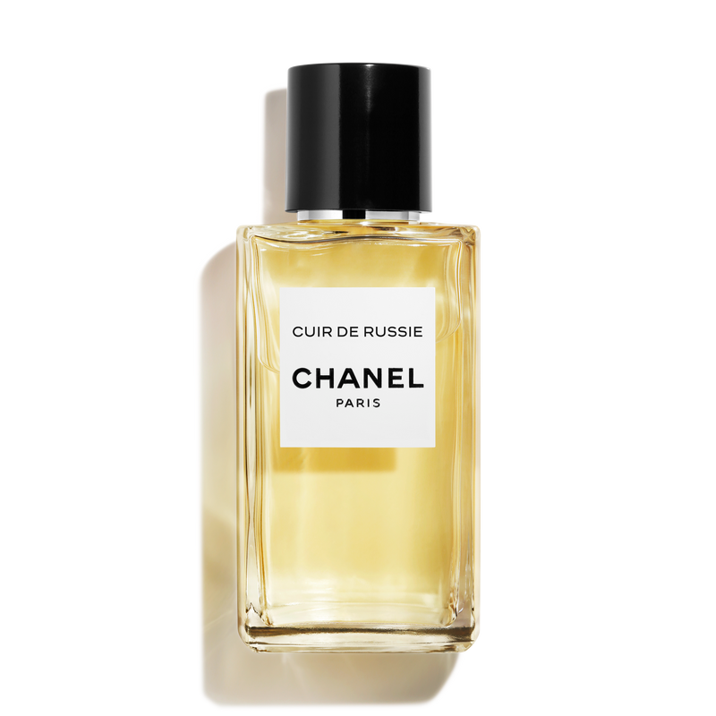 Chanel Cuir de Russie Eau de Parfum bottle on white background; reference bottle not included with samples