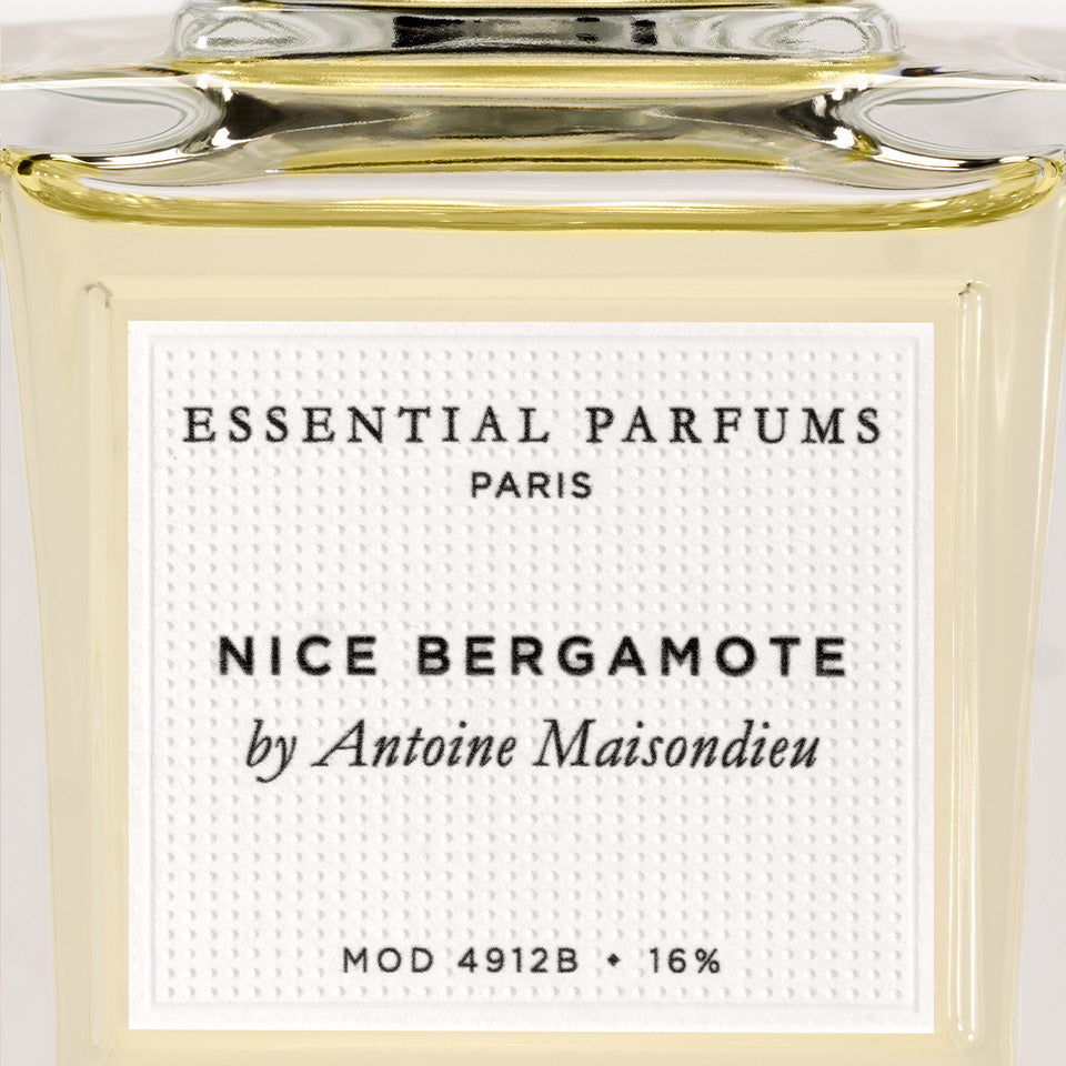 Essential Parfums nice bergamote — official bottle reference label detail; tester cap and packaging may differ