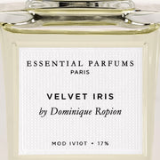 Essential Parfums velvet iris — official bottle reference label detail; tester cap and packaging may differ