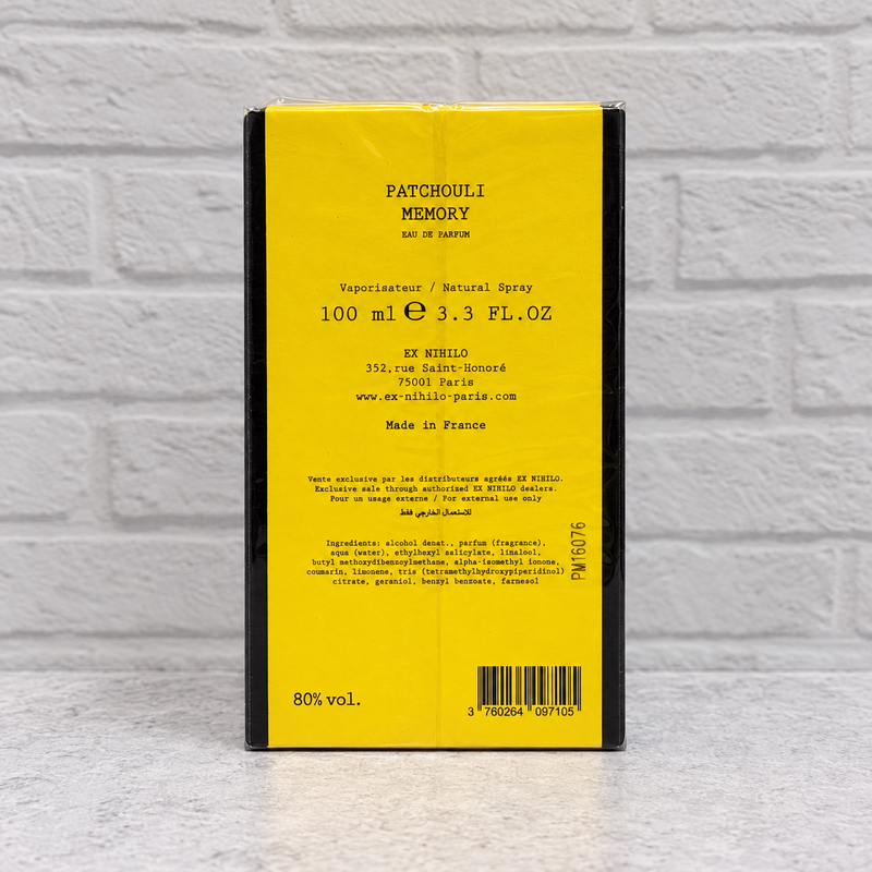 EX NIHILO Patchouli Memory Limited Edition 100 mL retail box back