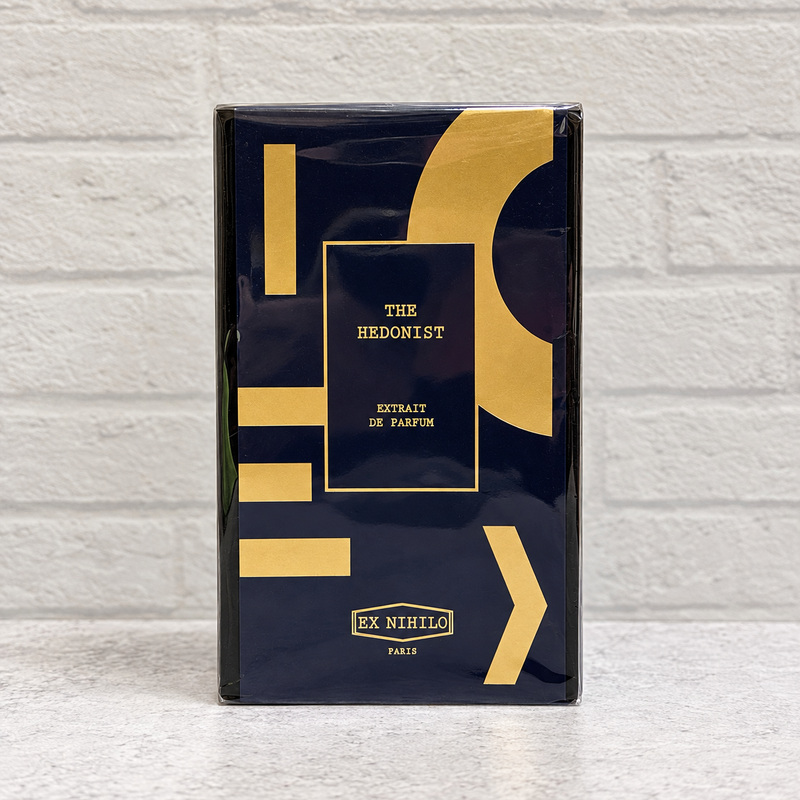 The Hedonist Extrait 100 mL box front with original cellophane wrapping