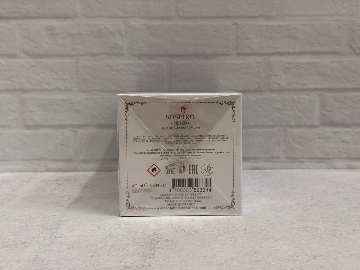 Sospiro Mezzo 100 ml retail box — detail view