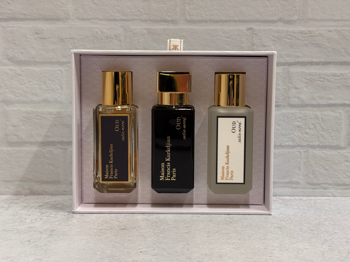 OUD satin mood 3 × 35 mL new open-box tester set — contents view