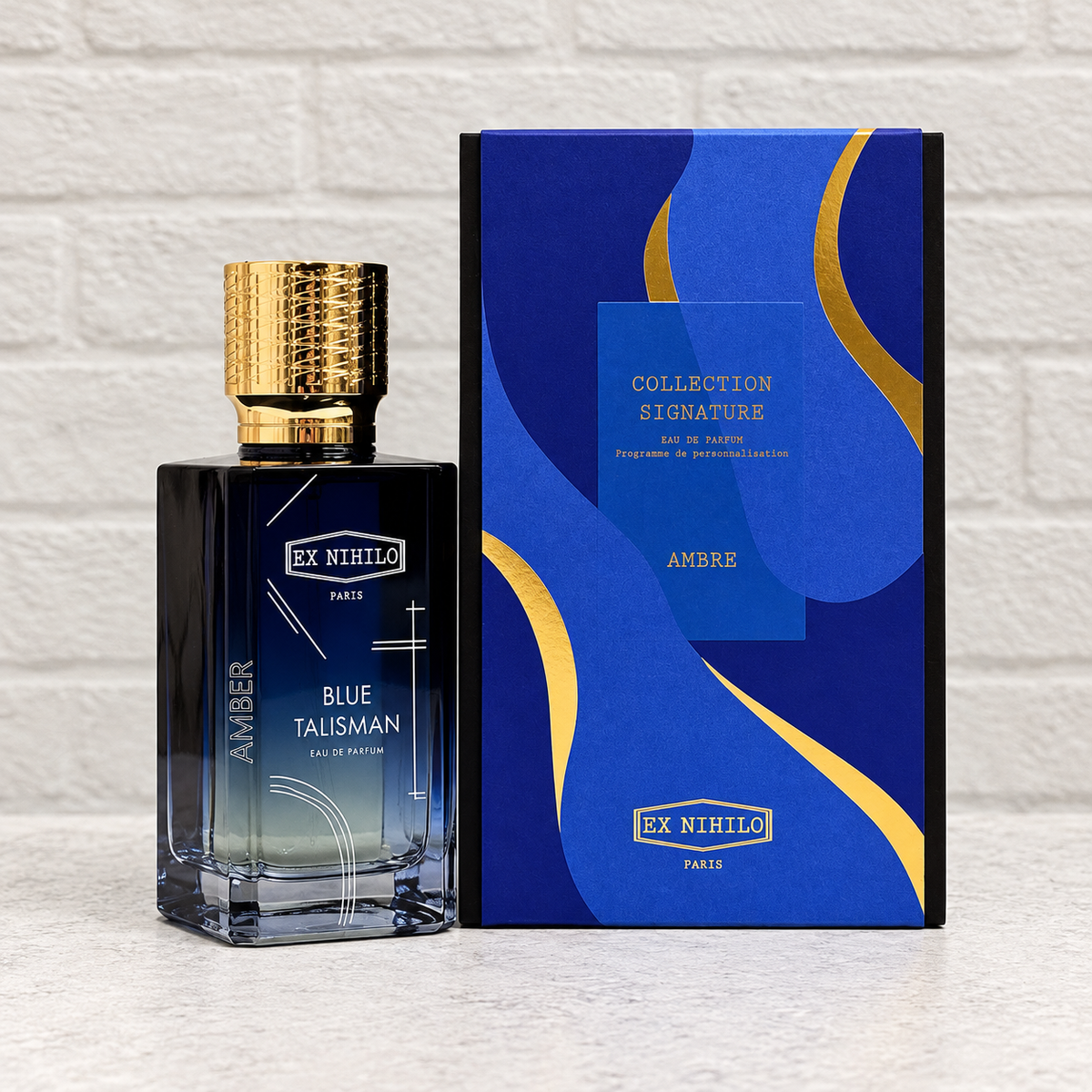 Collection Signature Blue Talisman Amber Eau de Parfum by EX NIHILO — Retail — bottle and box photographed by Scent Rush