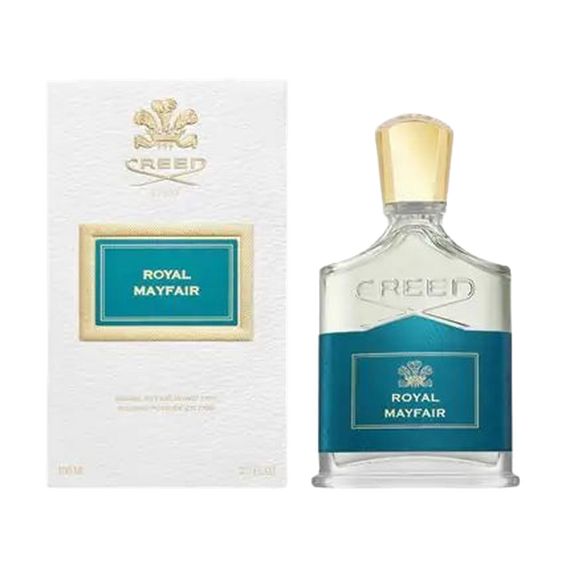 Creed Royal Mayfair fragrance reference bottle; batch C8115Z01 decants are supplied in Scent Rush atomizers