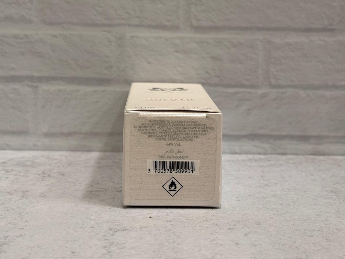 Parfums de Marly Valaya Hair Perfume 75 mL box base and barcode